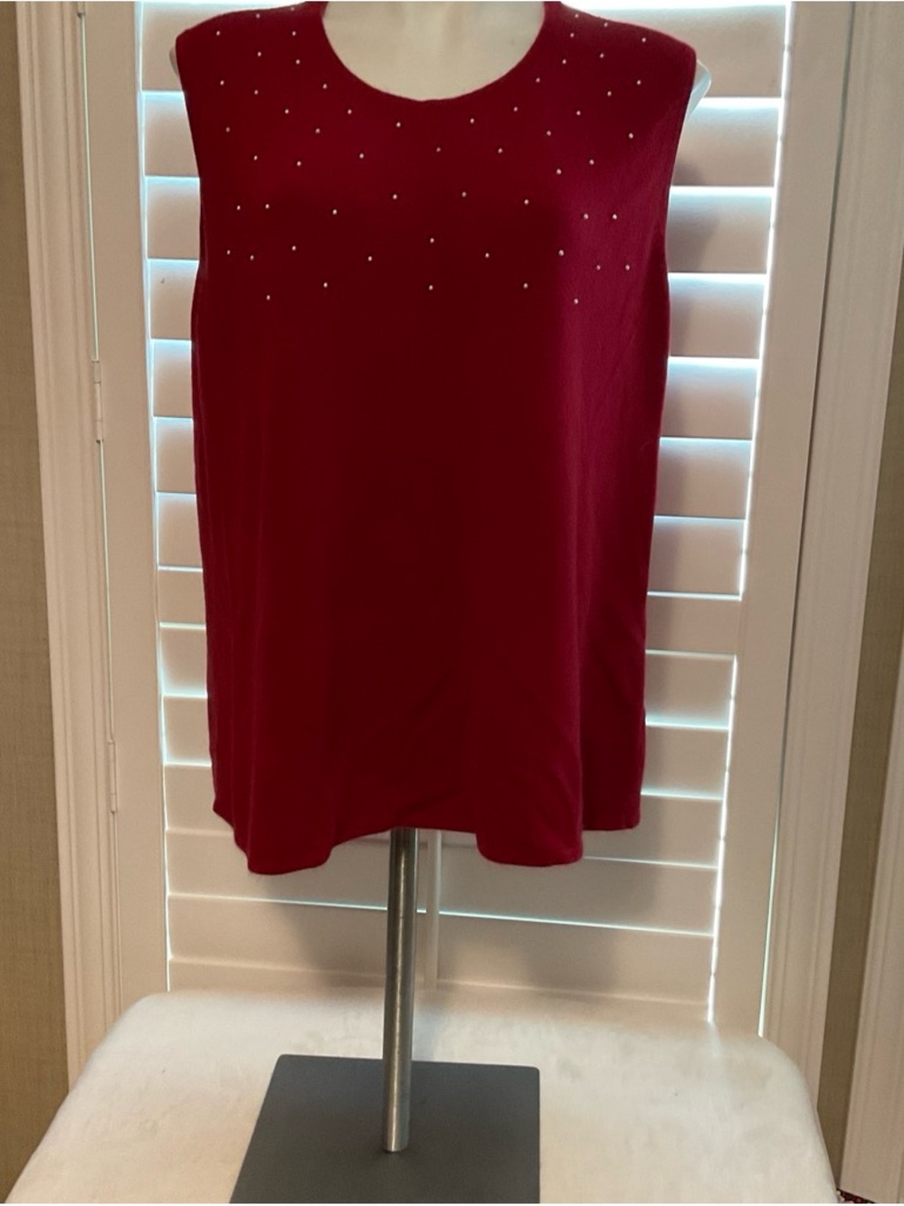 Red Sleeveless Studded Women's Blouse